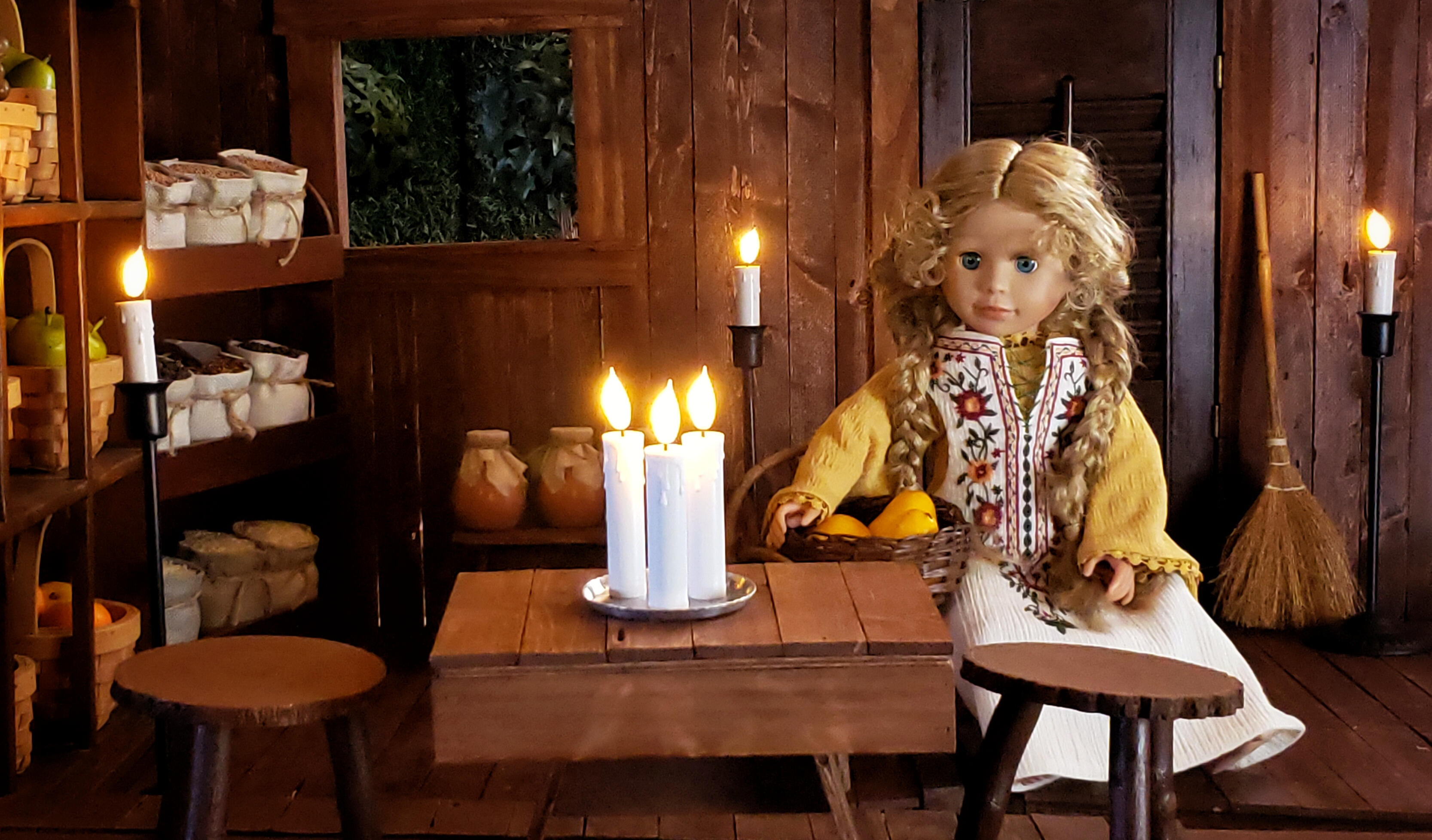 This is the most recent set, made from wood and set up as a medieval scene.